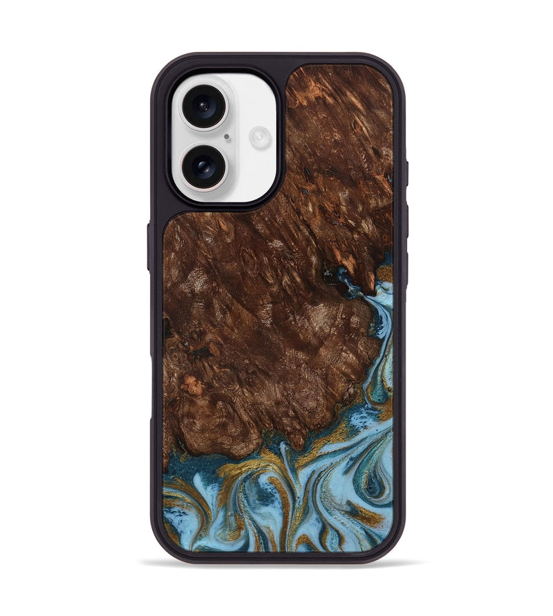 iPhone 17 Wood Phone Case - Brandyn (Teal & Gold, 804893)
