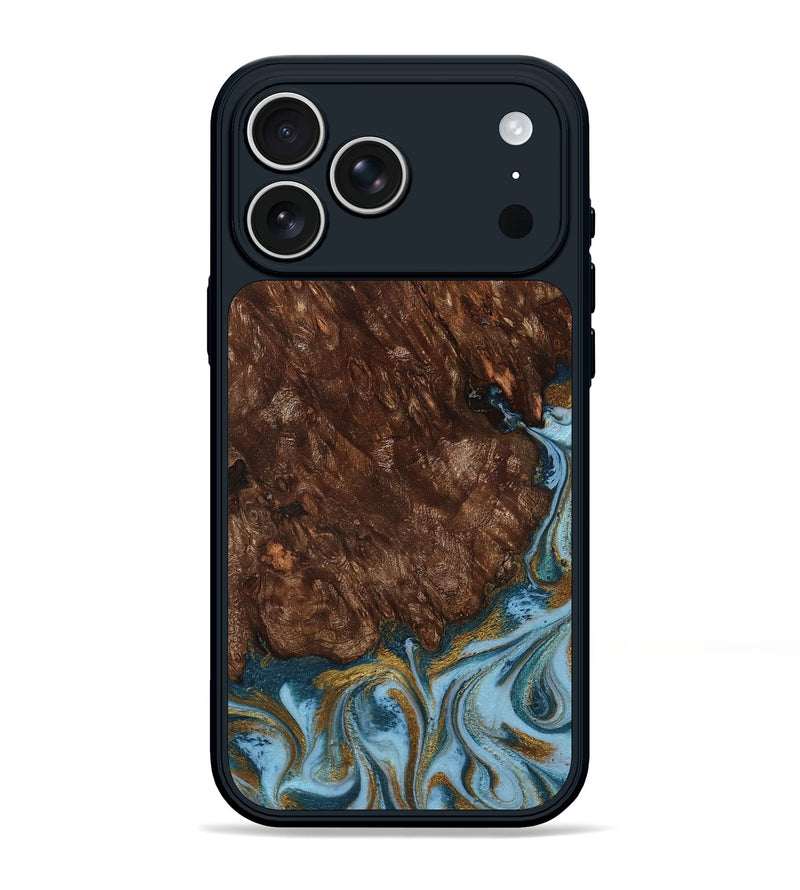iPhone 17 Pro Max Wood Phone Case - Brandyn (Teal & Gold, 804893)