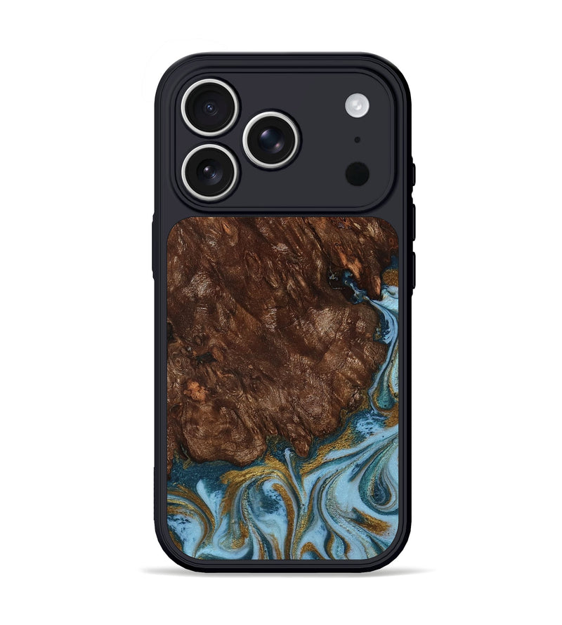 iPhone 17 Pro Wood Phone Case - Brandyn (Teal & Gold, 804893)