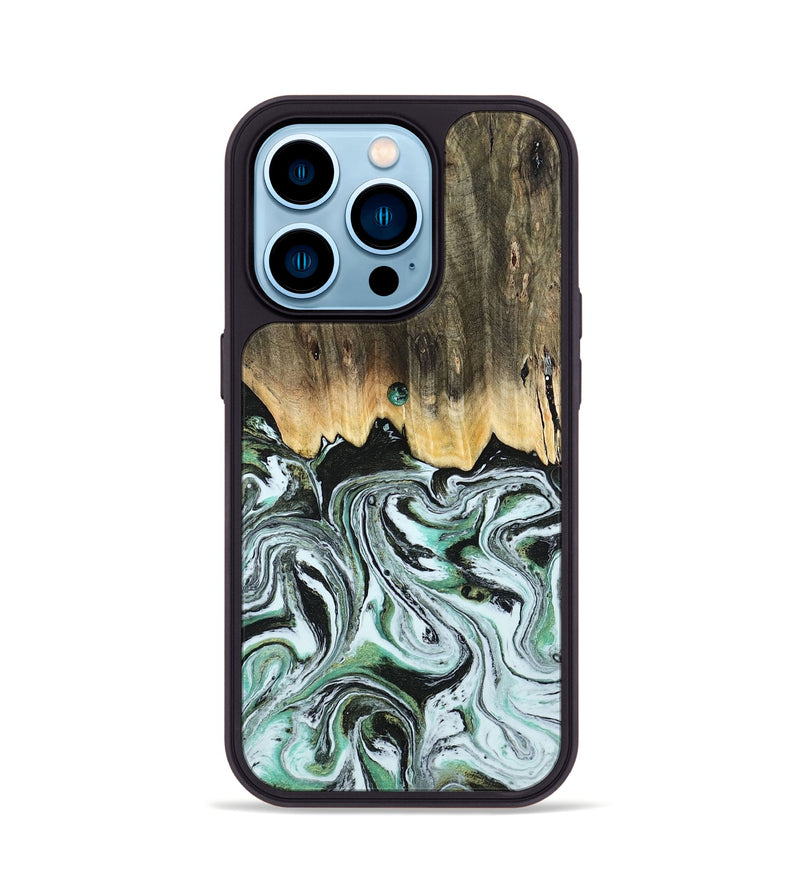 iPhone 14 Pro Wood Phone Case - Cecily (Green, 805120)