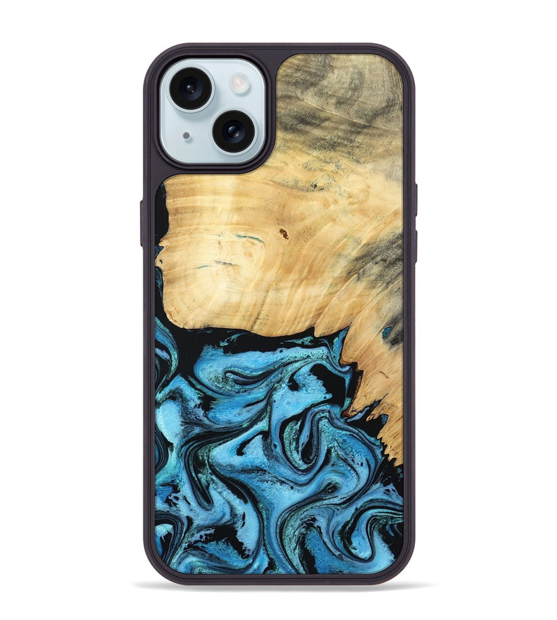 iPhone 15 Plus Wood Phone Case - Rubin (Blue, 805130)