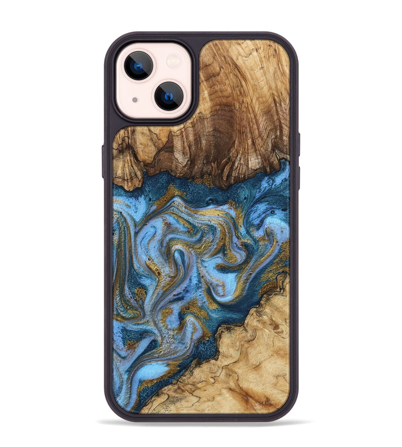 iPhone 14 Plus Wood Phone Case - Adella (Teal & Gold, 805196)