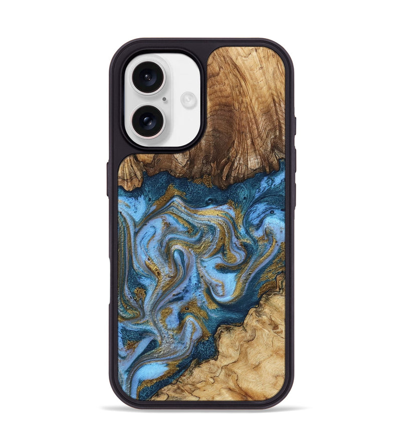 iPhone 17 Wood Phone Case - Adella (Teal & Gold, 805196)