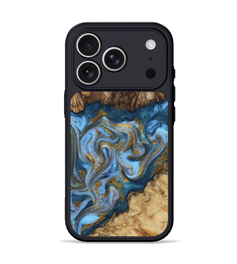 iPhone 17 Pro Wood Phone Case - Adella (Teal & Gold, 805196)