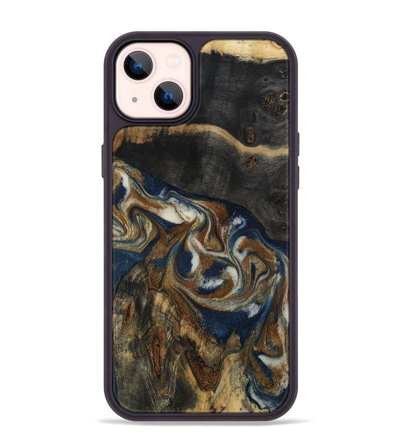 iPhone 14 Plus Wood Phone Case - Amy (Teal & Gold, 805197)