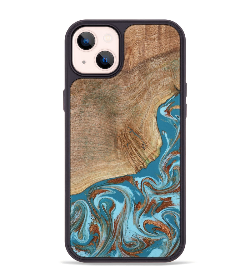 iPhone 14 Plus Wood Phone Case - Tamya (Teal & Gold, 805199)
