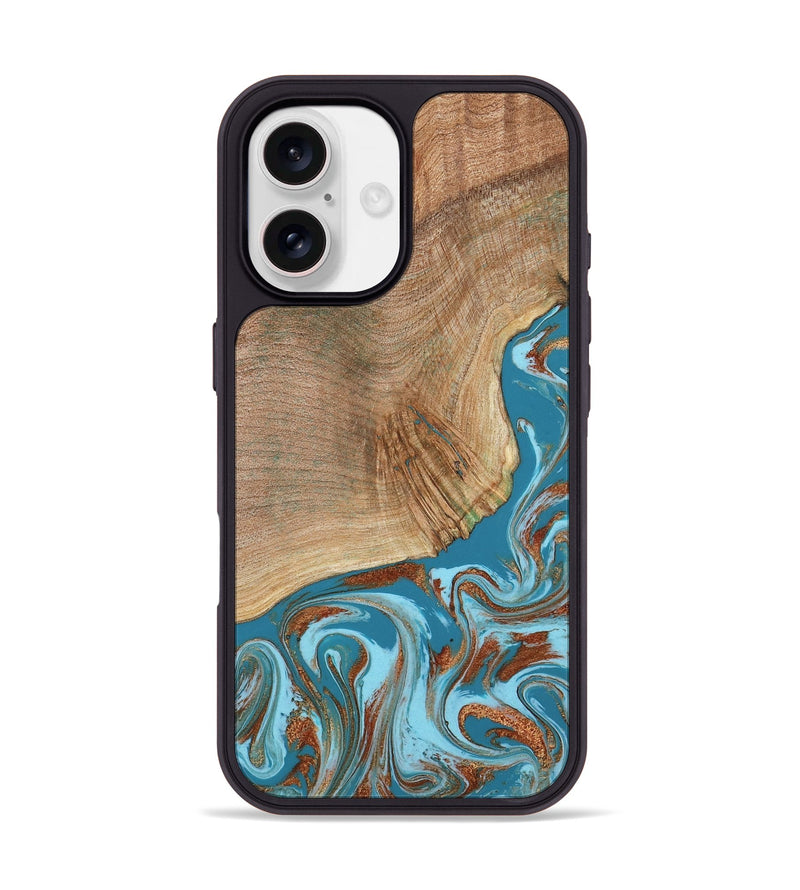 iPhone 17 Wood Phone Case - Tamya (Teal & Gold, 805199)