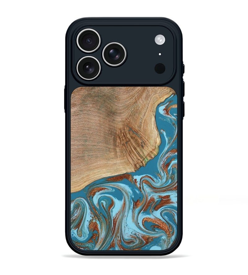iPhone 17 Pro Max Wood Phone Case - Tamya (Teal & Gold, 805199)