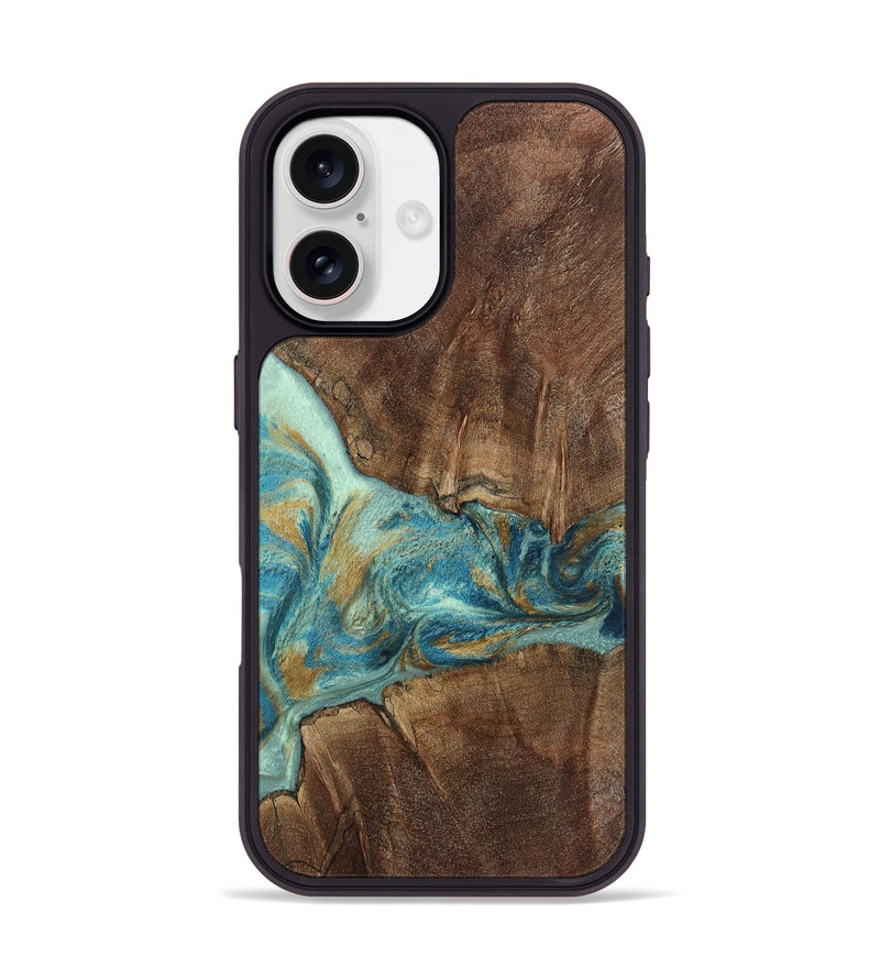 iPhone 17 Wood Phone Case - Mandy (Teal & Gold, 805227)
