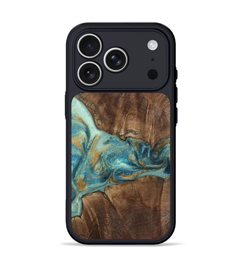 iPhone 17 Pro Wood Phone Case - Mandy (Teal & Gold, 805227)