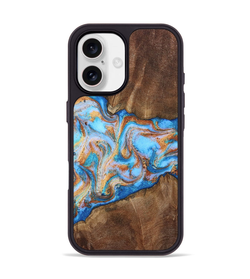 iPhone 17 Wood Phone Case - Marcel (Teal & Gold, 805228)