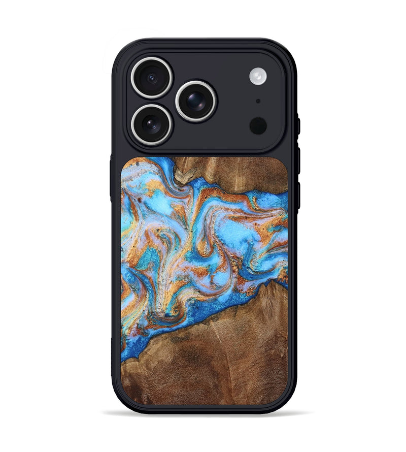 iPhone 17 Pro Wood Phone Case - Marcel (Teal & Gold, 805228)