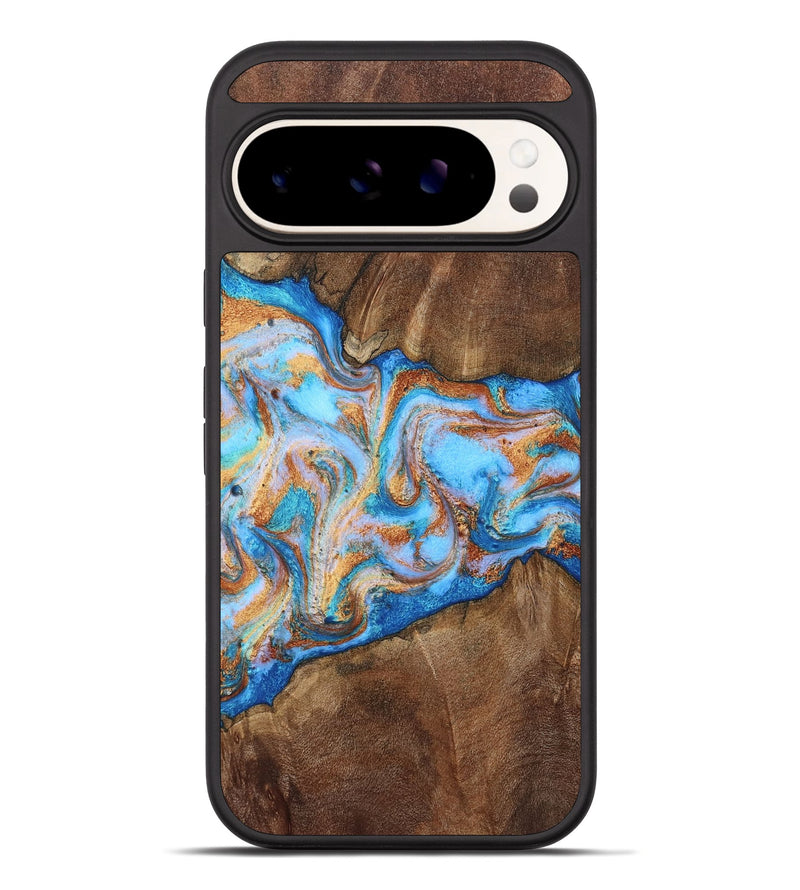 Pixel 10 Pro XL Wood Phone Case - Marcel (Teal & Gold, 805228)