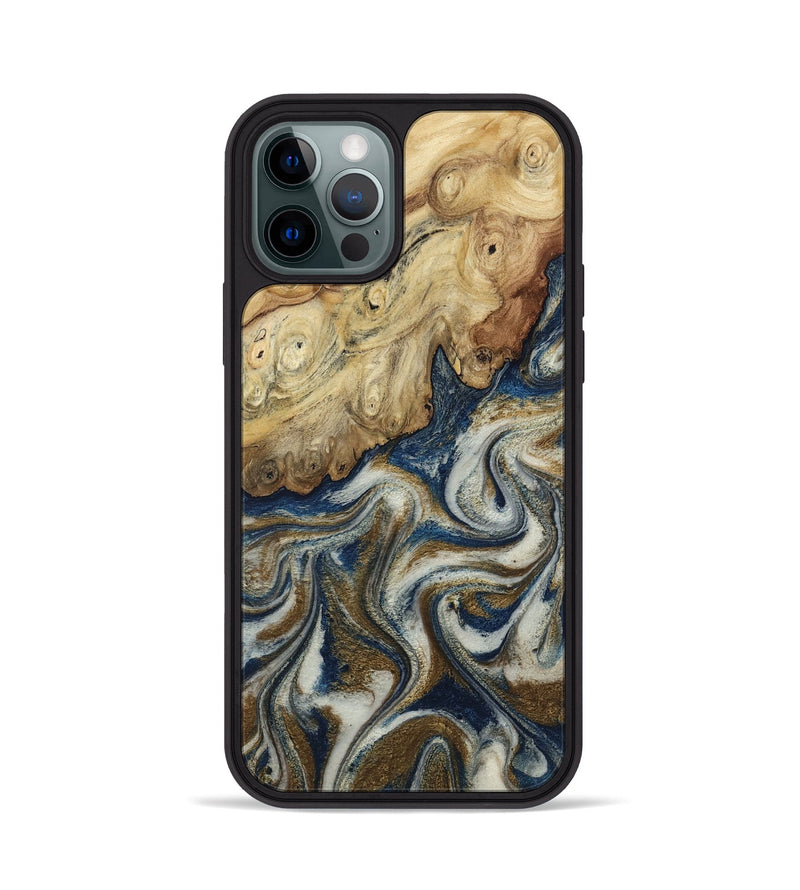 iPhone 12 Pro Wood Phone Case - Roscoe (Teal & Gold, 805230)