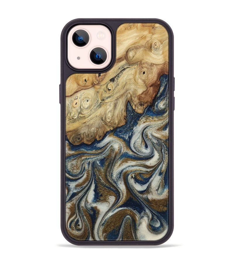iPhone 14 Plus Wood Phone Case - Roscoe (Teal & Gold, 805230)
