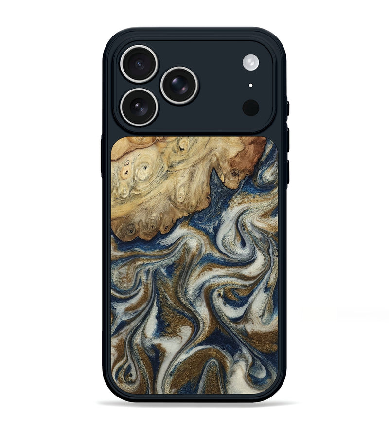 iPhone 17 Pro Max Wood Phone Case - Roscoe (Teal & Gold, 805230)