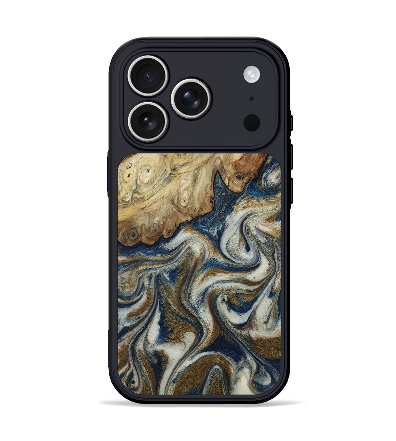 iPhone 17 Pro Wood Phone Case - Roscoe (Teal & Gold, 805230)
