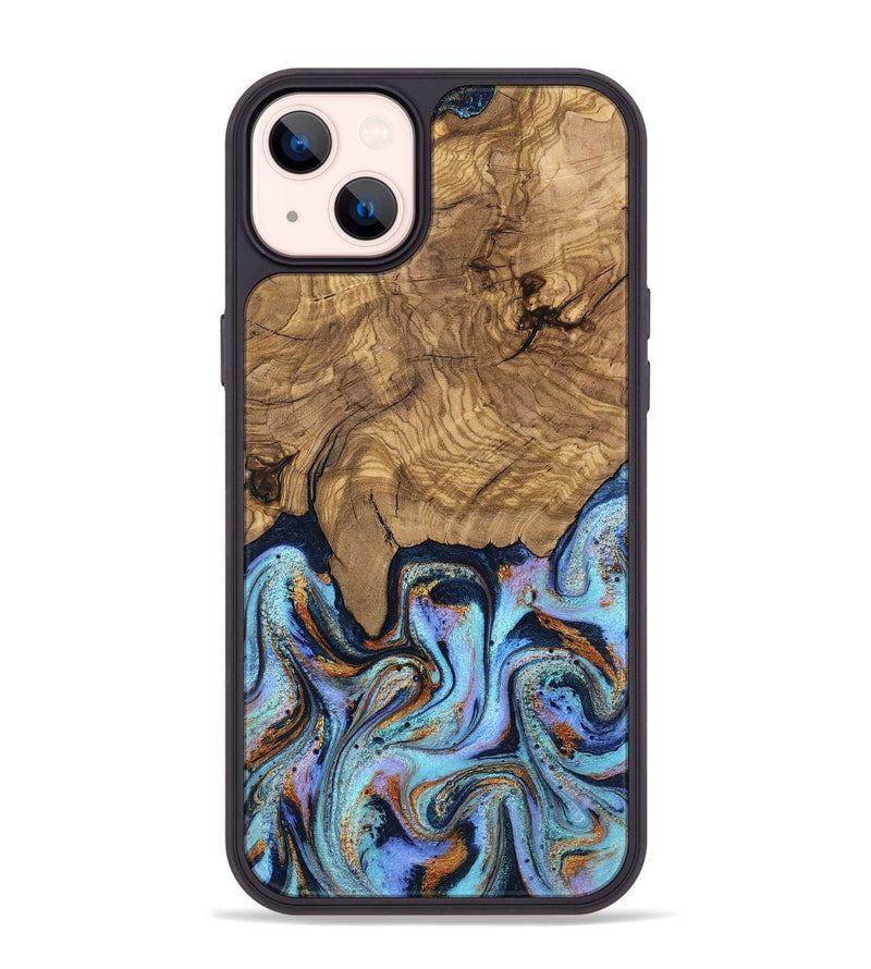 iPhone 14 Plus Wood Phone Case - Gloria (Teal & Gold, 805231)