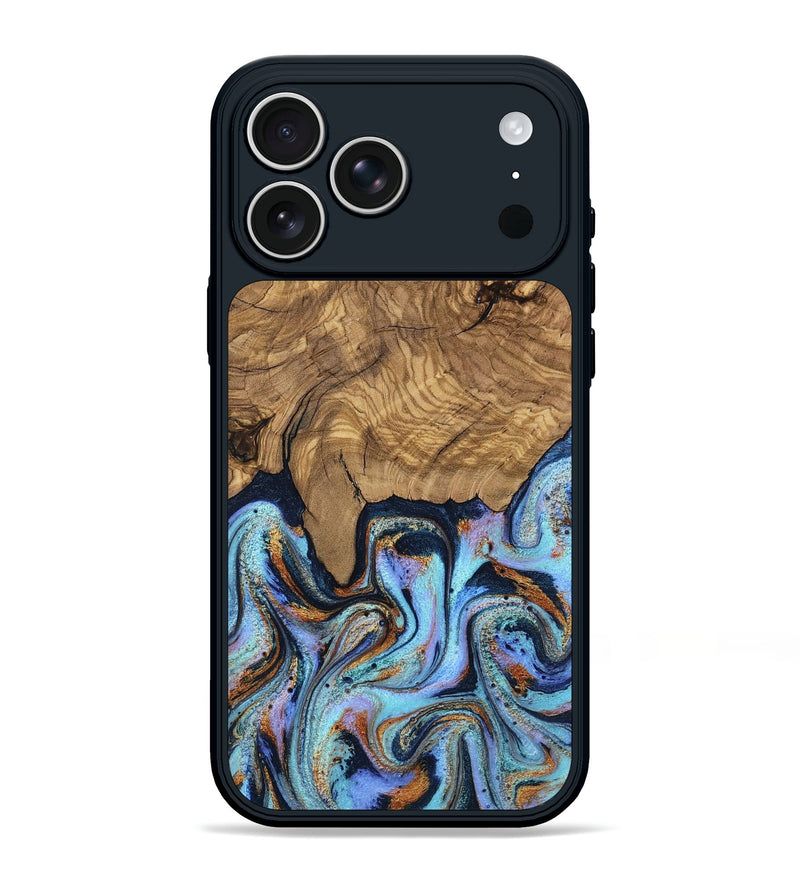 iPhone 17 Pro Max Wood Phone Case - Gloria (Teal & Gold, 805231)