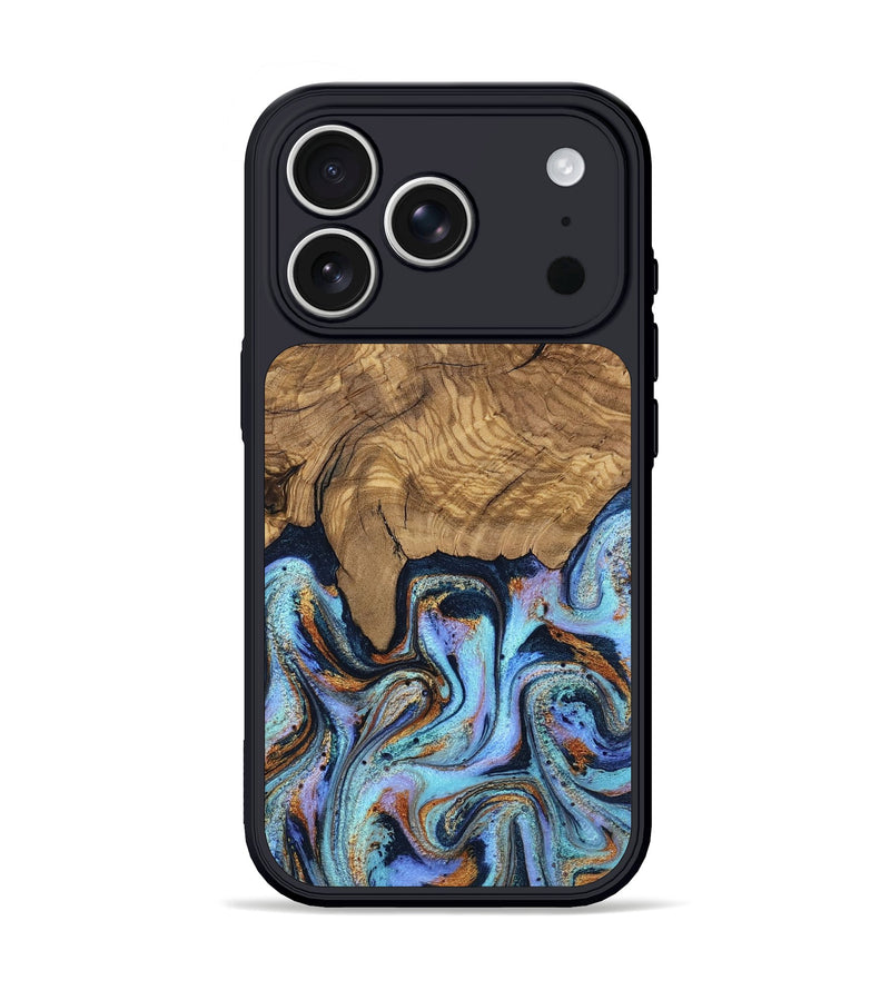 iPhone 17 Pro Wood Phone Case - Gloria (Teal & Gold, 805231)