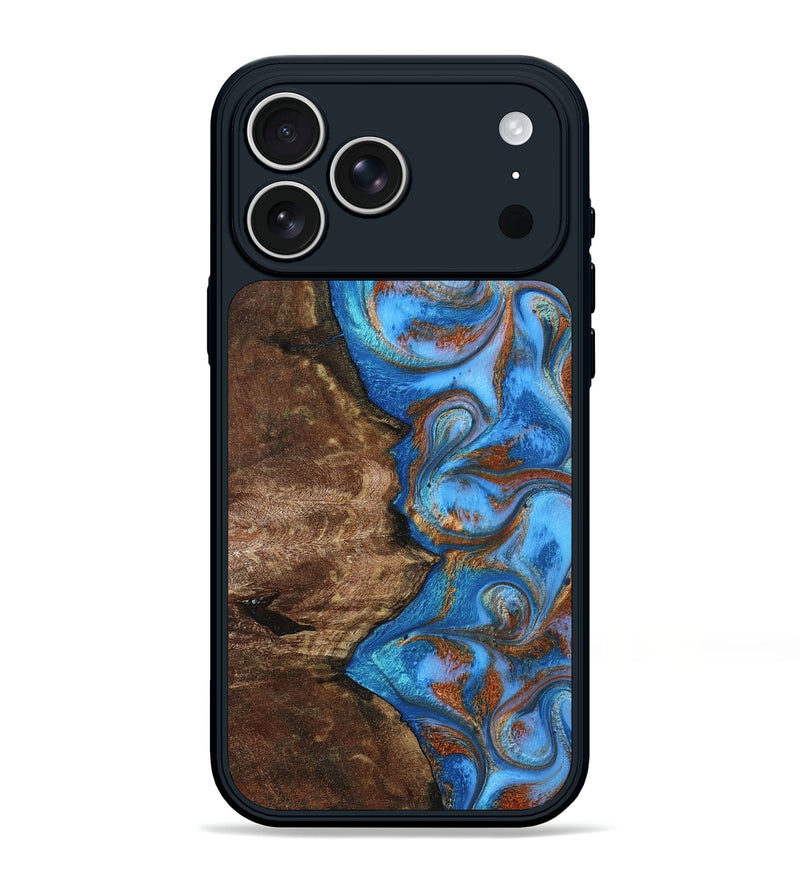 iPhone 17 Pro Max Wood Phone Case - Lettie (Teal & Gold, 805232)