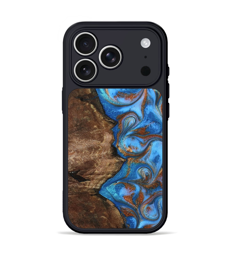 iPhone 17 Pro Wood Phone Case - Lettie (Teal & Gold, 805232)