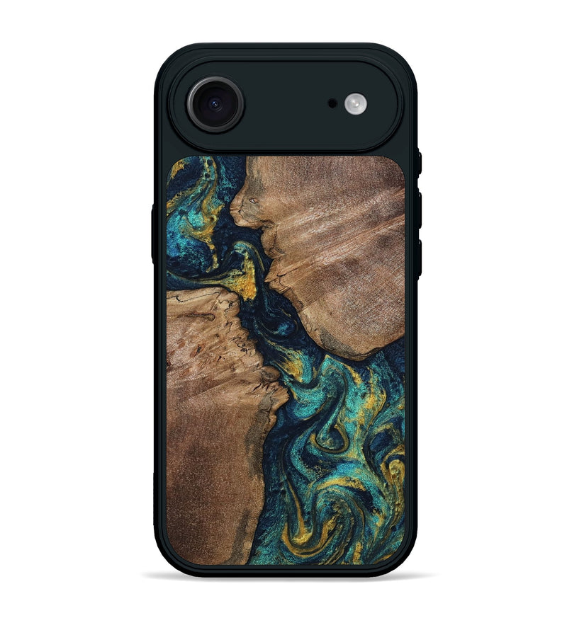 iPhone 17 Air Wood Phone Case - Mable (Teal & Gold, 805234)