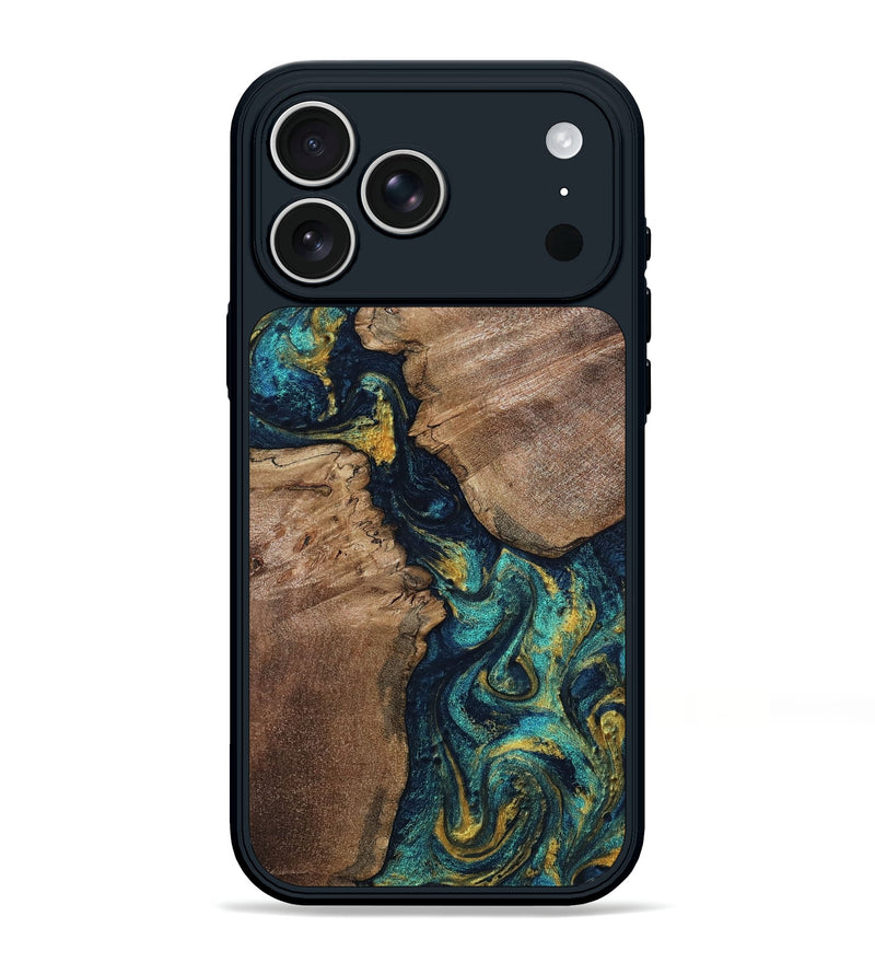 iPhone 17 Pro Max Wood Phone Case - Mable (Teal & Gold, 805234)