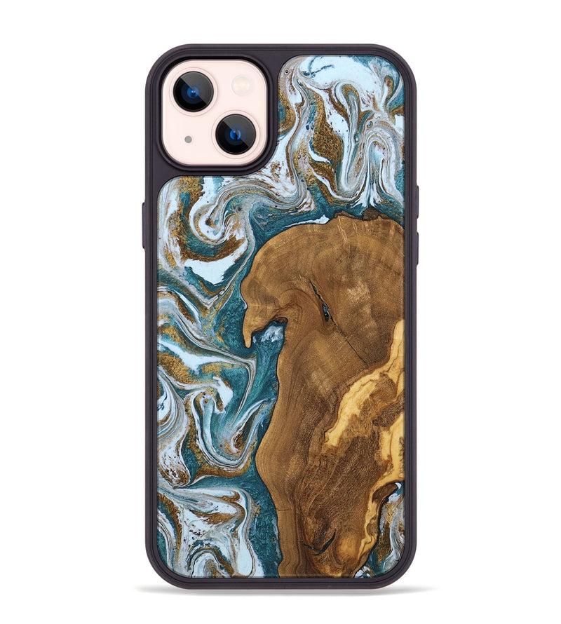 iPhone 14 Plus Wood Phone Case - Paola (Teal & Gold, 805268)