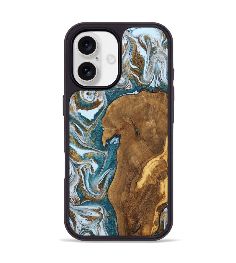 iPhone 17 Wood Phone Case - Paola (Teal & Gold, 805268)