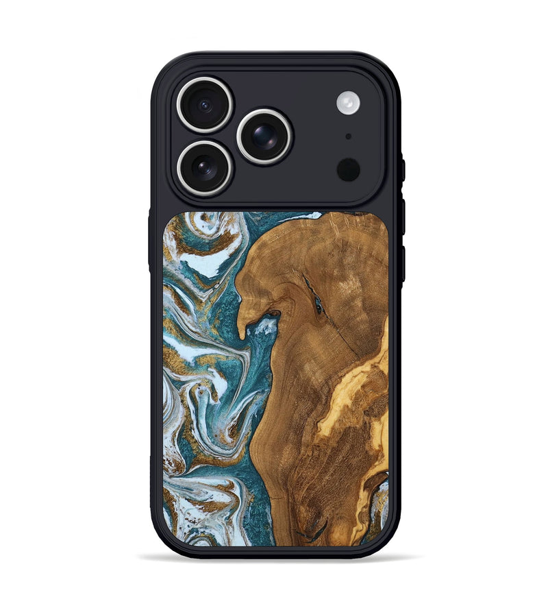 iPhone 17 Pro Wood Phone Case - Paola (Teal & Gold, 805268)