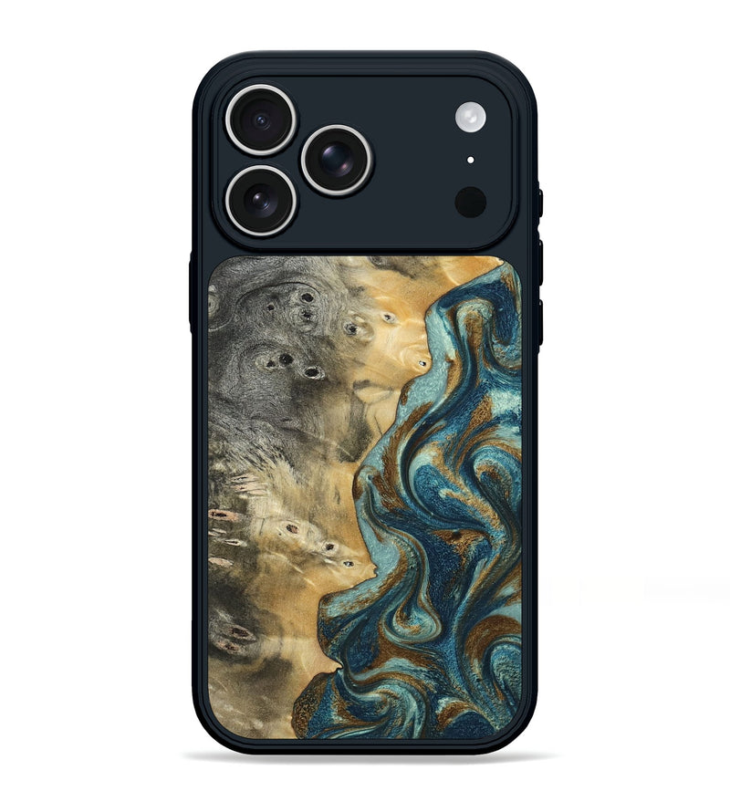 iPhone 17 Pro Max Wood Phone Case - Taina (Teal & Gold, 805269)