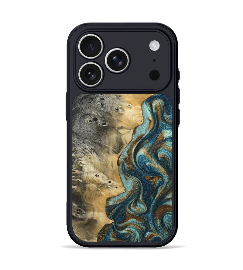 iPhone 17 Pro Wood Phone Case - Taina (Teal & Gold, 805269)
