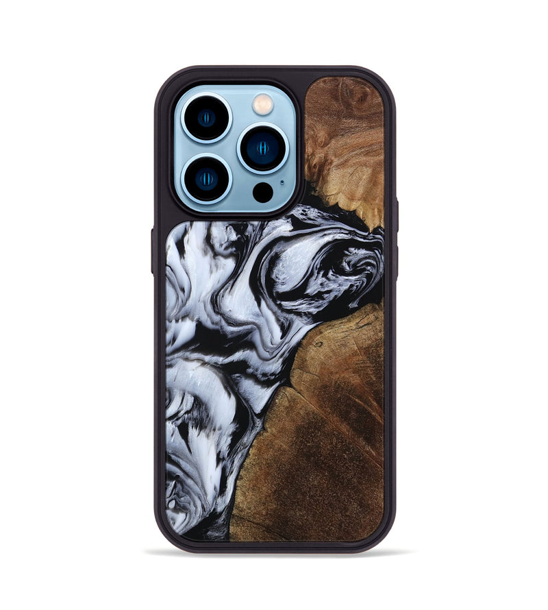 iPhone 14 Pro Wood Phone Case - Genesis (Black & White, 805283)