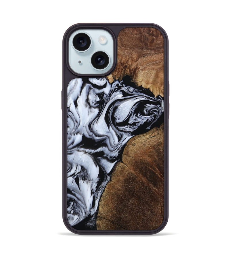 iPhone 15 Wood Phone Case - Genesis (Black & White, 805283)