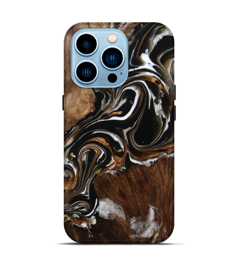 iPhone 14 Pro Wood Live Edge Phone Case - Ellen (Black & White, 805355)