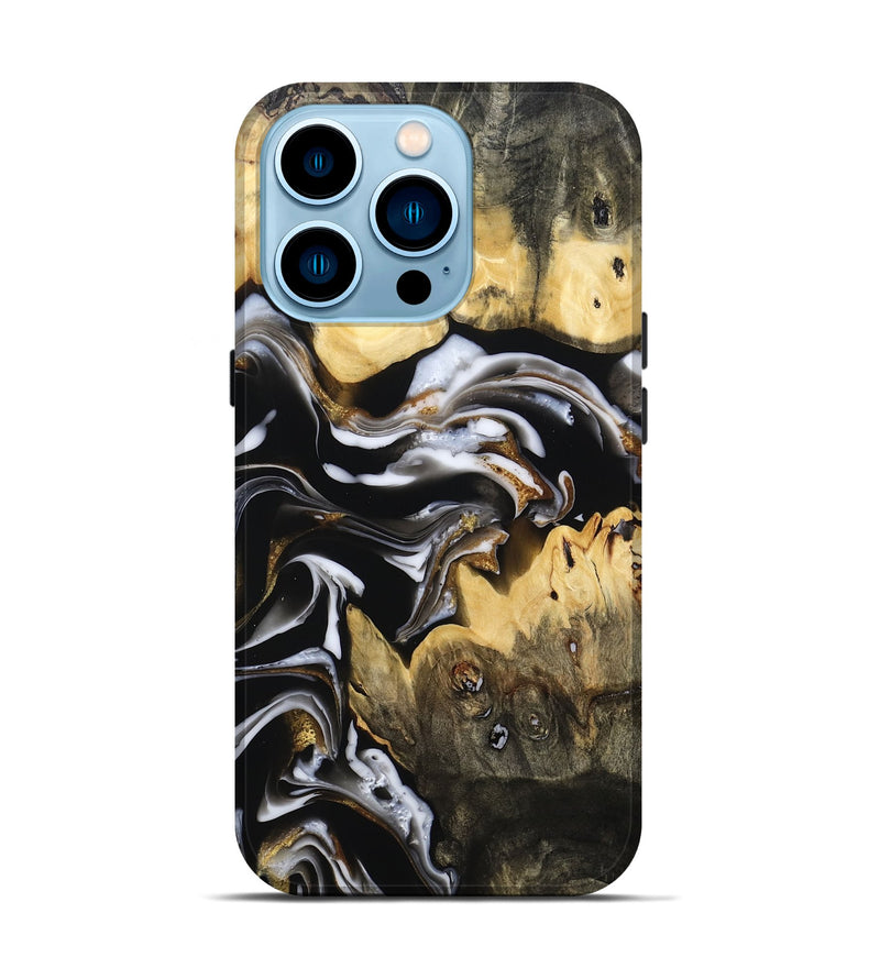 iPhone 14 Pro Wood Live Edge Phone Case - Abril (Black & White, 805356)