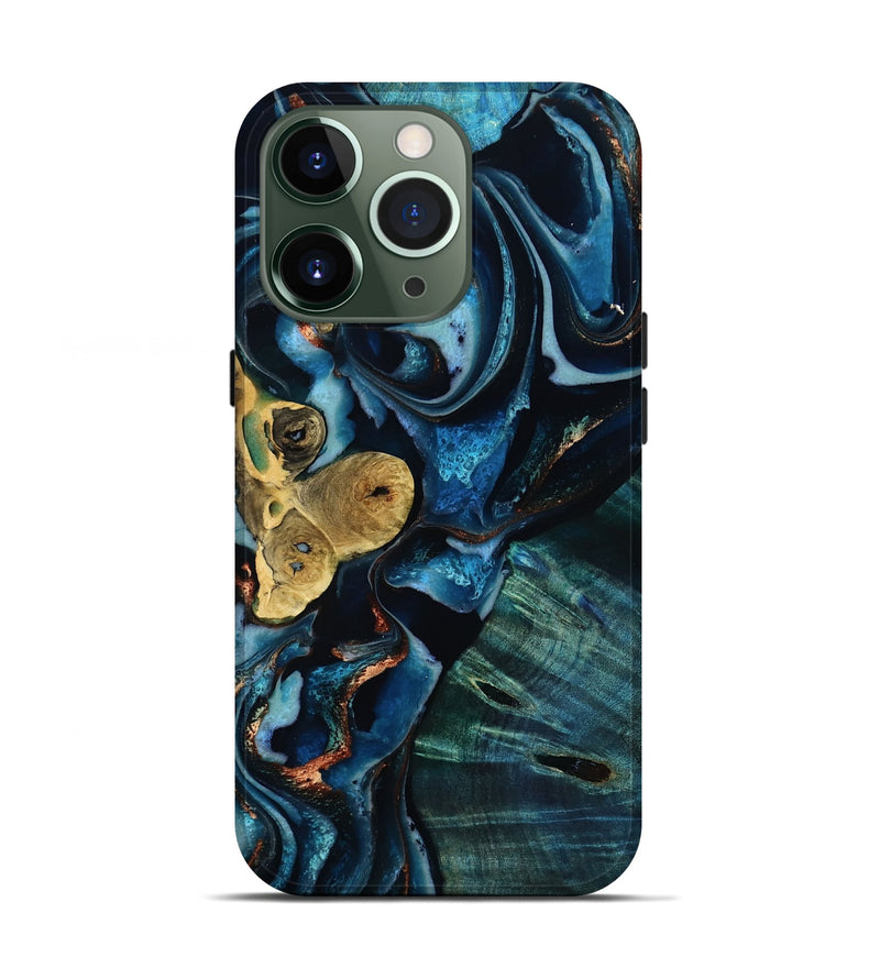 iPhone 13 Pro Wood Live Edge Phone Case - Jaxton (Teal & Gold, 805359)