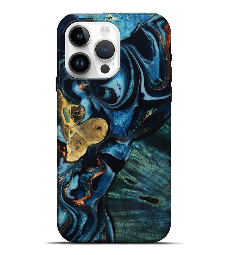 iPhone 15 Pro Max Wood Live Edge Phone Case - Jaxton (Teal & Gold, 805359)