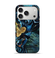 iPhone 17 Pro Wood Live Edge Phone Case - Jaxton (Teal & Gold, 805359)
