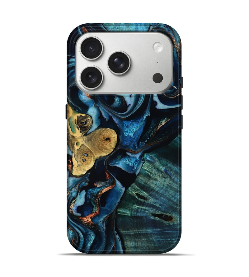 iPhone 17 Pro Wood Live Edge Phone Case - Jaxton (Teal & Gold, 805359)