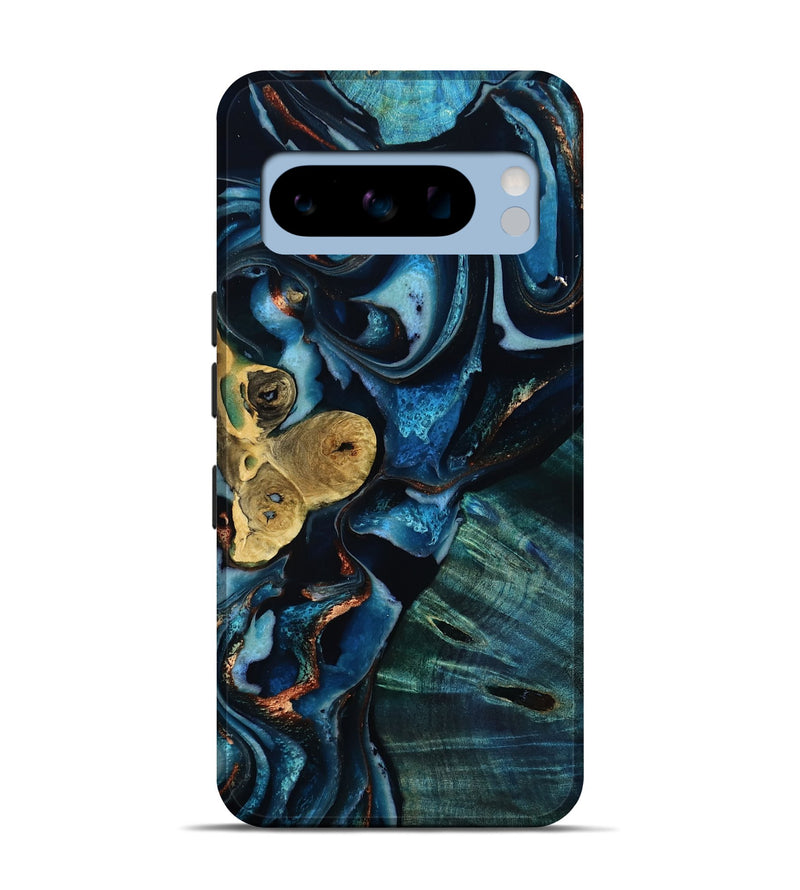 Pixel 8 Pro Wood Live Edge Phone Case - Jaxton (Teal & Gold, 805359)