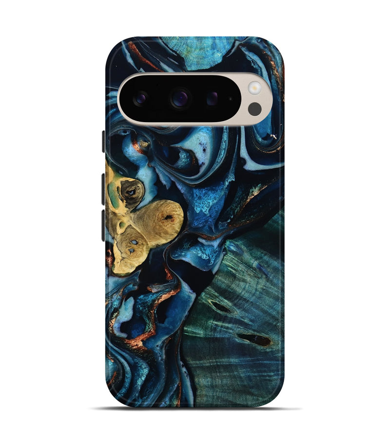 Pixel 9 Wood Live Edge Phone Case - Jaxton (Teal & Gold, 805359)
