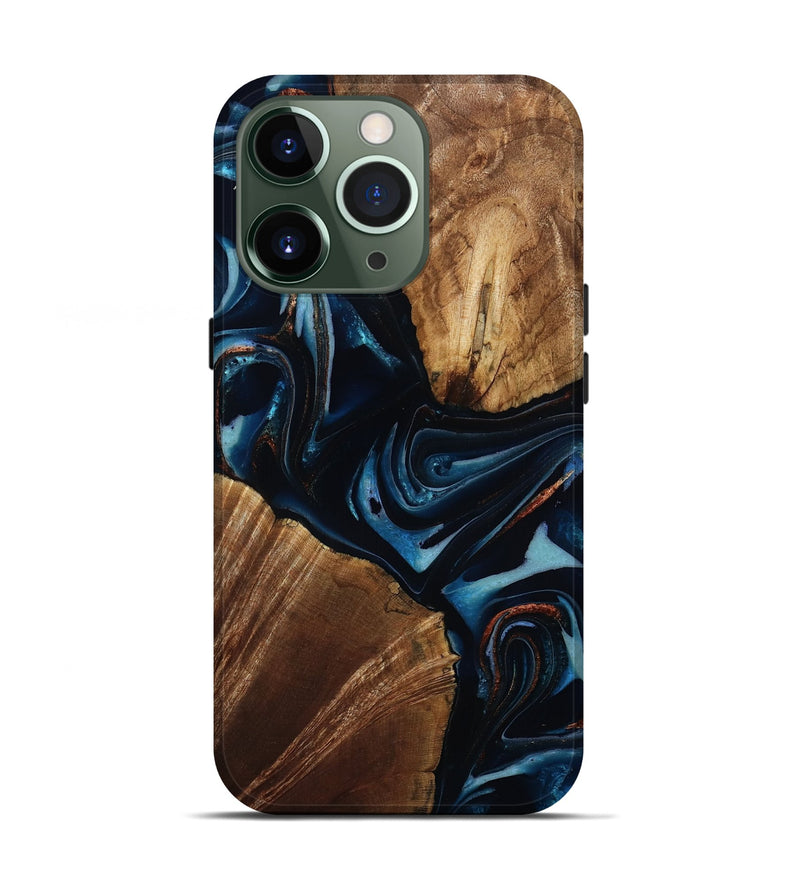 iPhone 13 Pro Wood Live Edge Phone Case - Willis (Teal & Gold, 805361)