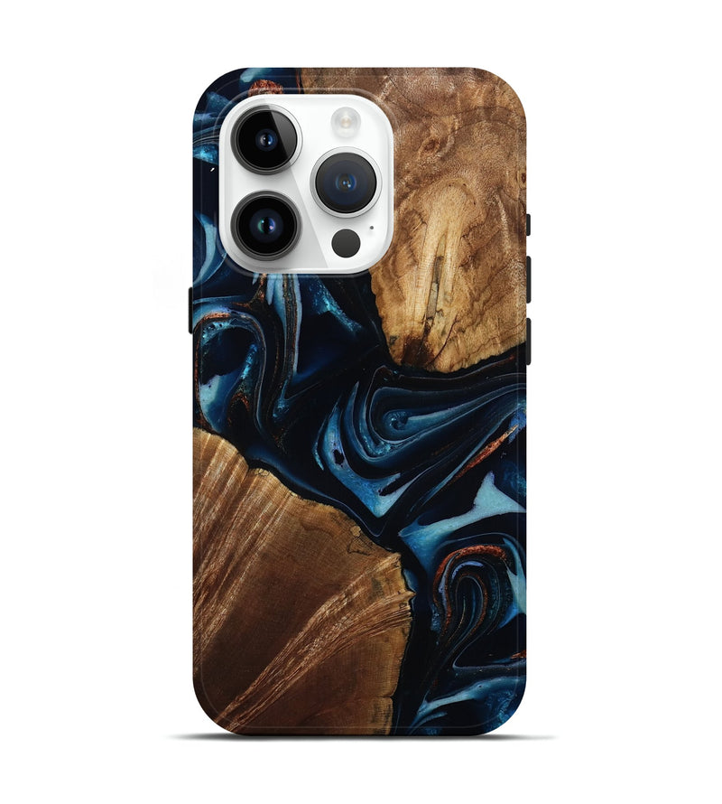 iPhone 15 Pro Wood Live Edge Phone Case - Willis (Teal & Gold, 805361)