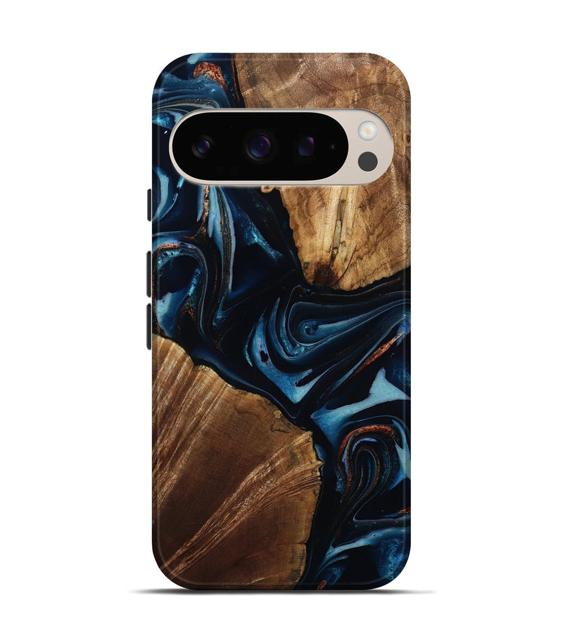 Pixel 10 Pro Wood Live Edge Phone Case - Willis (Teal & Gold, 805361)