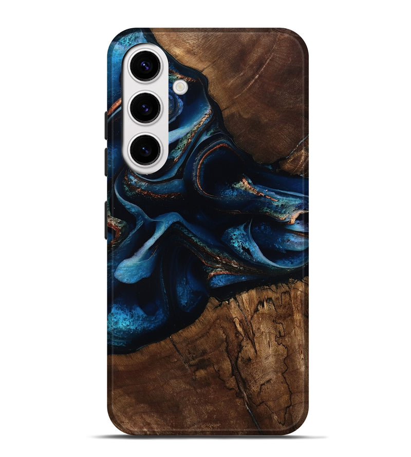 Galaxy S25 Plus Wood Live Edge Phone Case - Joselyn (Teal & Gold, 805362)