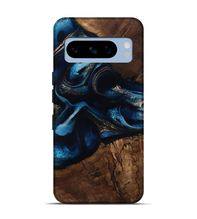 Pixel 8 Pro Wood Live Edge Phone Case - Joselyn (Teal & Gold, 805362)