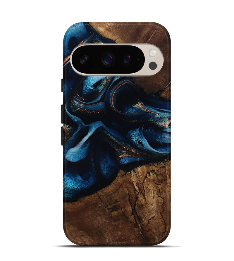 Pixel 9 Pro Wood Live Edge Phone Case - Joselyn (Teal & Gold, 805362)