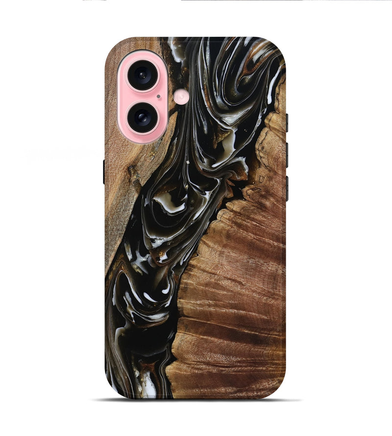 iPhone 16 Wood Live Edge Phone Case - Ciera (Black & White, 805366)